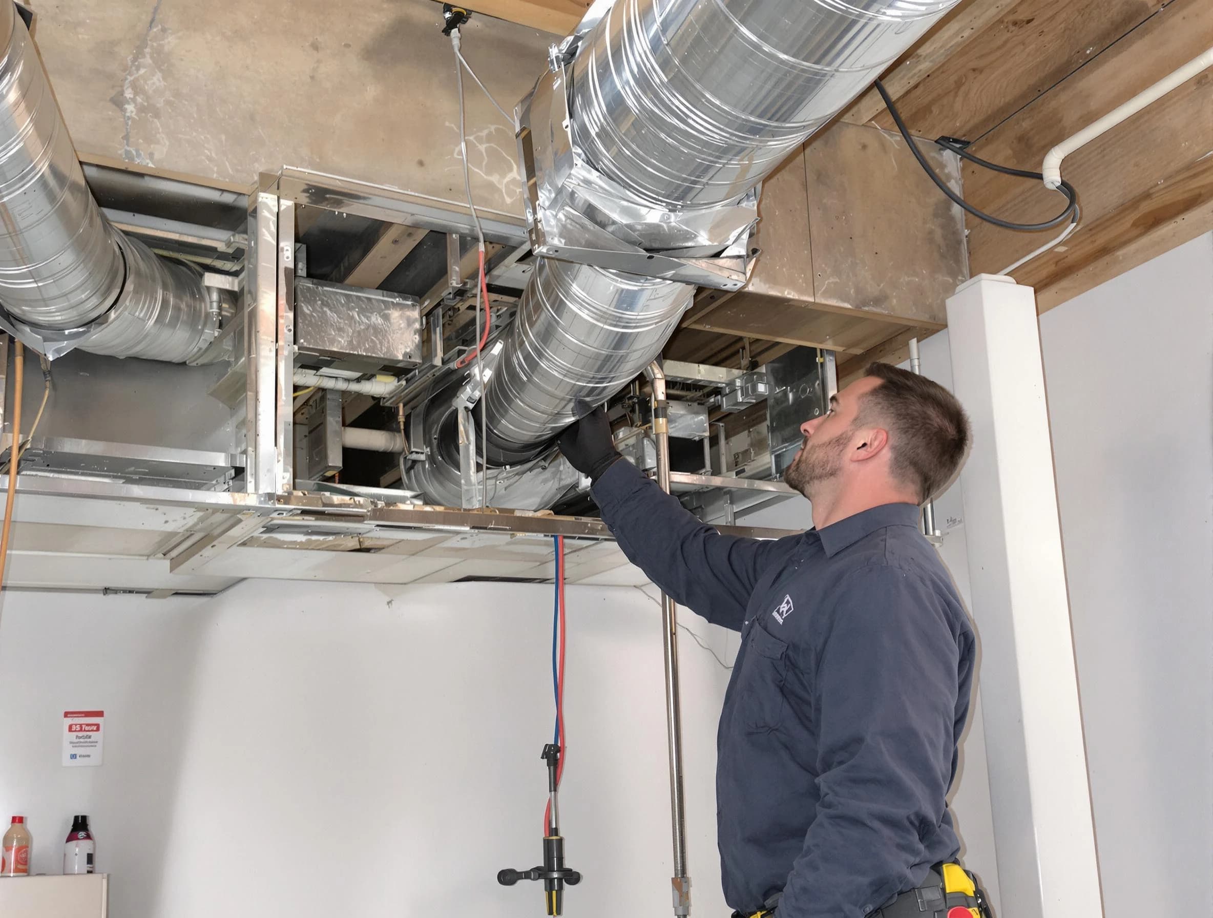 Leeds Air Duct Cleaning technician performing professional air duct repair using specialized tools in Leeds