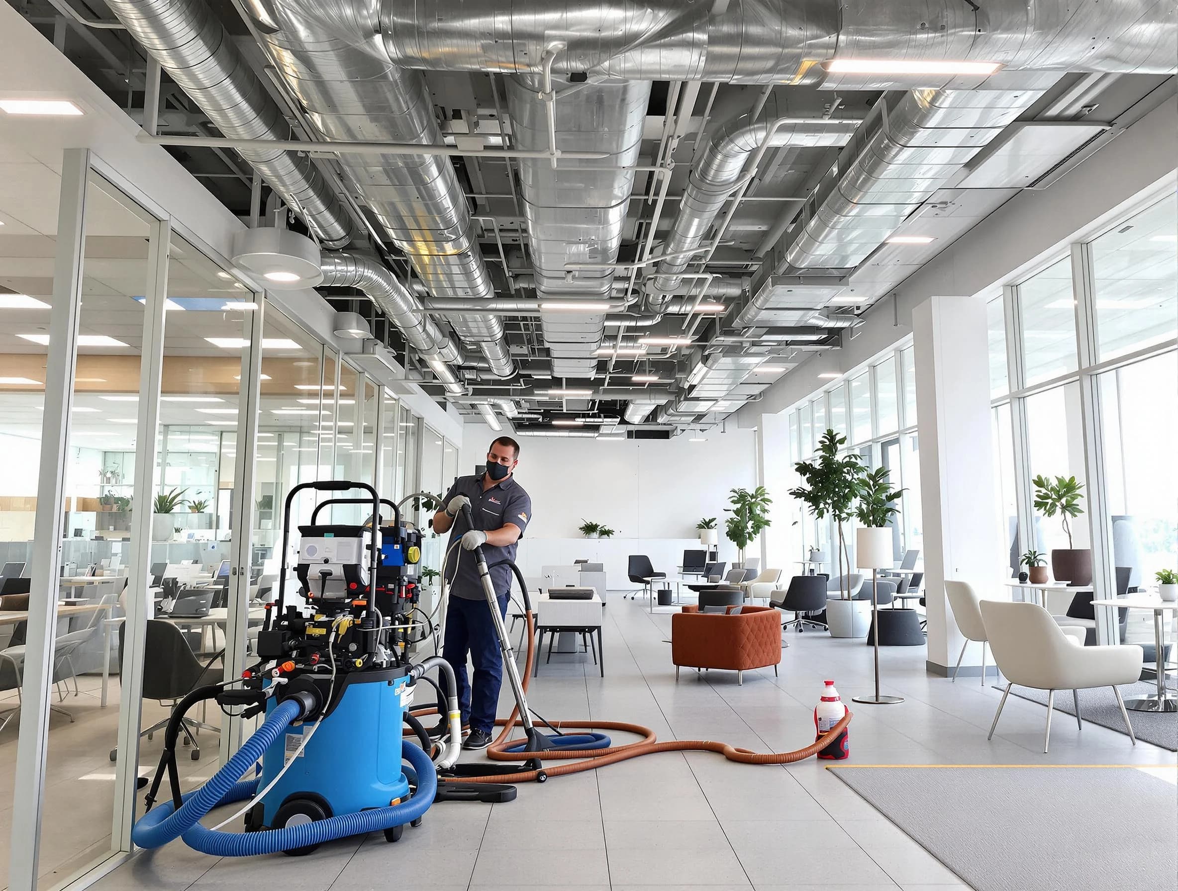 Leeds Air Duct Cleaning team conducting comprehensive commercial duct cleaning at a business location in Leeds