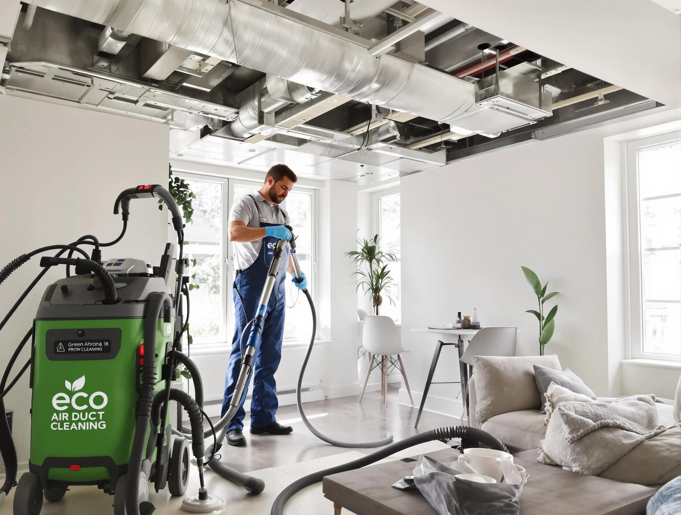 Leeds Air Duct Cleaning technician performing eco-friendly duct cleaning using sustainable methods in Leeds