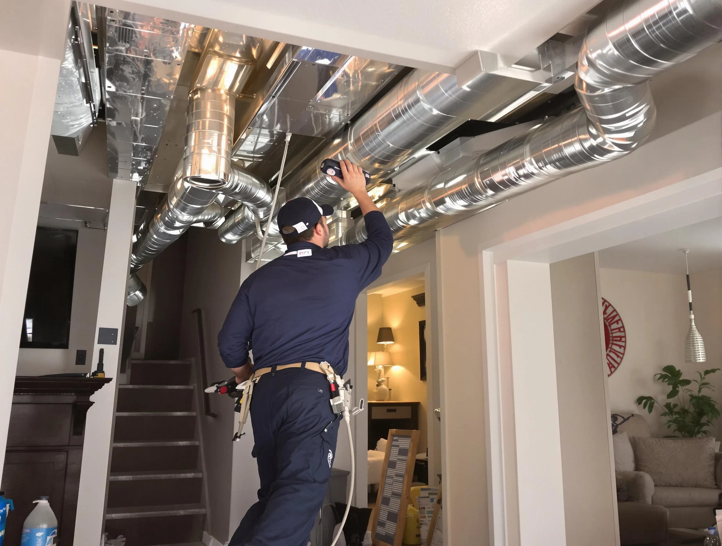 Leeds Air Duct Cleaning expert performing specialized duct cleaning in a mobile home in Leeds