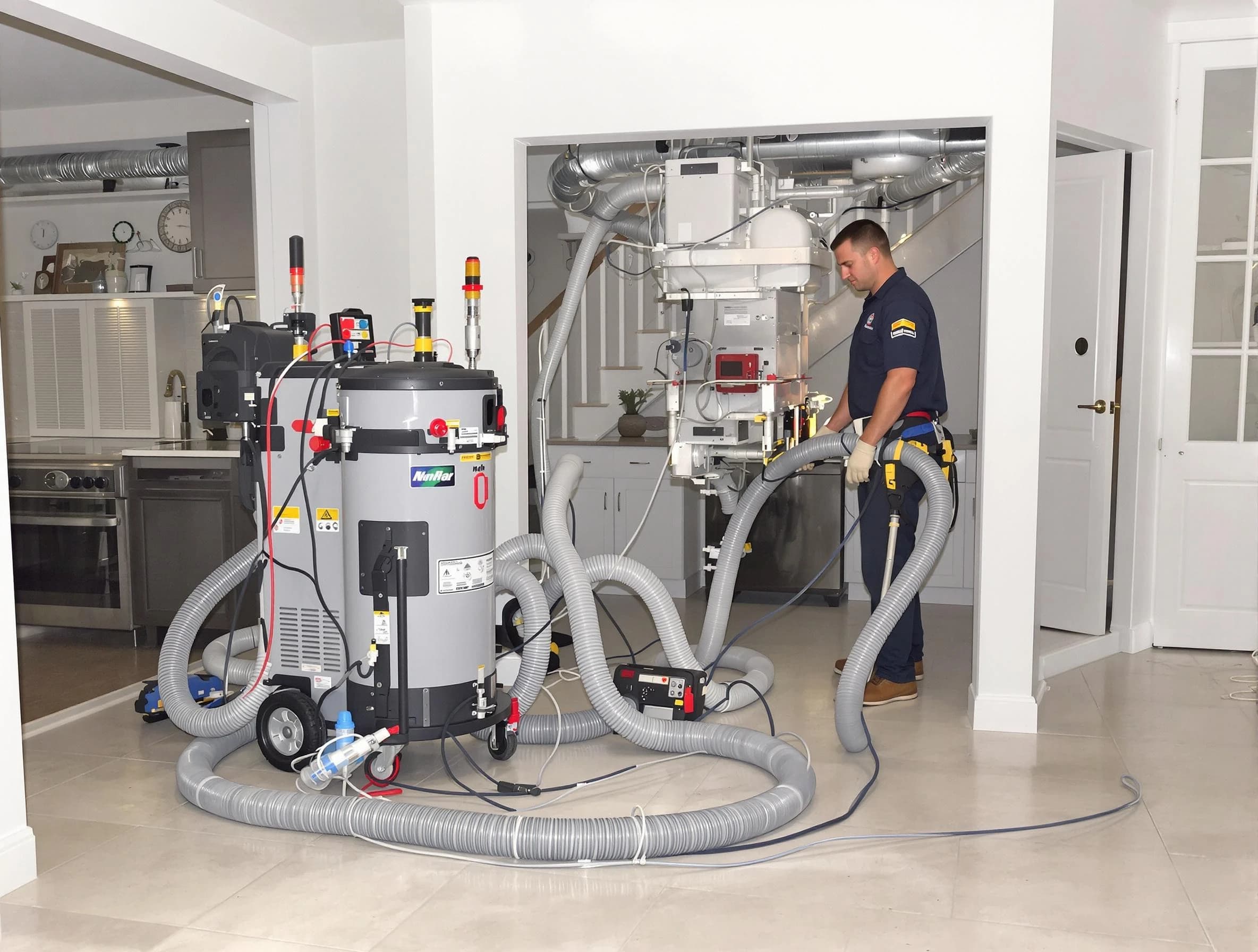 Leeds Air Duct Cleaning technician operating negative pressure cleaning equipment for thorough duct maintenance in Leeds