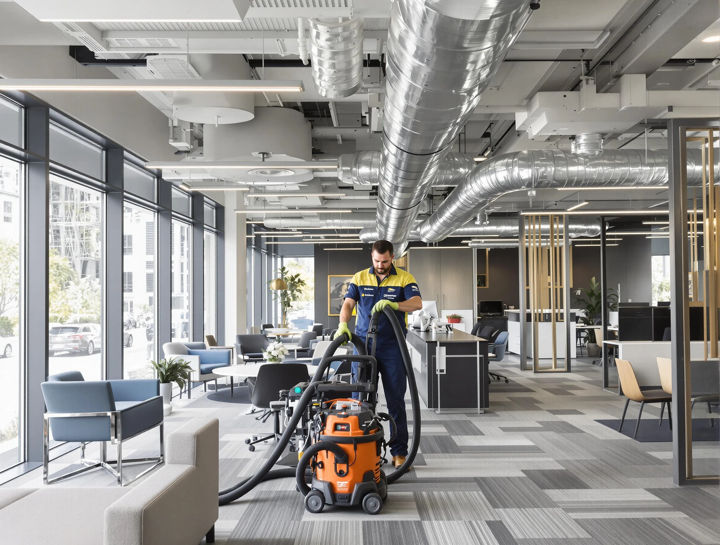 Leeds Air Duct Cleaning team performing thorough commercial duct cleaning at a Leeds business center